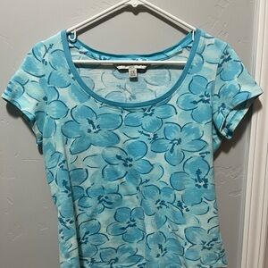 Tommy Hilfiger Floral Blue Women's Top Women Petite Large